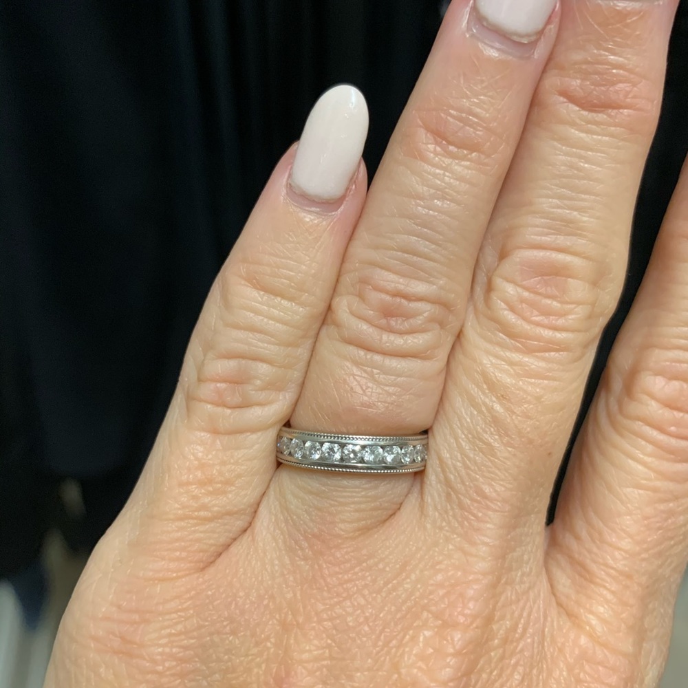 Diamond band semi eternity- 18k White Gold- Size 4